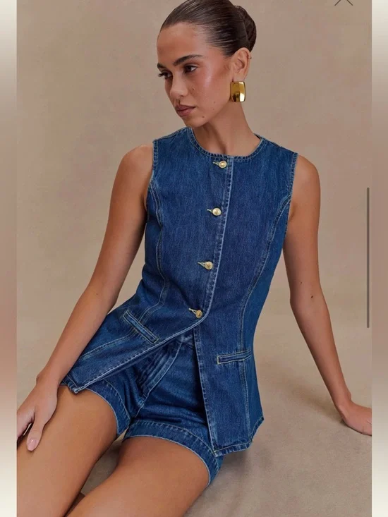 Abel Denim Button Up Top - Dark Blue - Picture 3 of 7